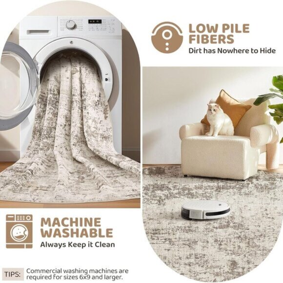 New 5x7 Dark Brown Rug, Washable Modern Abstract Non-Slip Carpet for Any Room - Picture 5 of 9